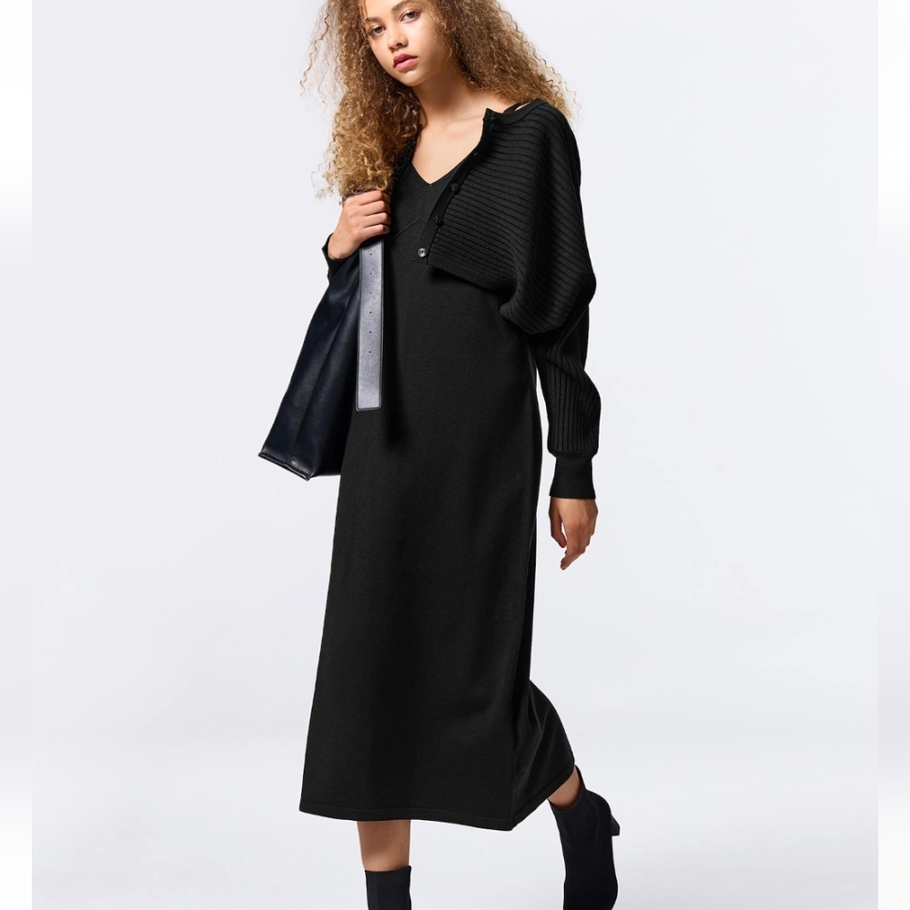 [NWT] 2 Piece Cardigan + Black Maxi Dress Set Size XS.